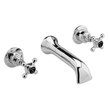 Old London Topaz Black Crosshead Wall Mounted 3 Tap Hole Basin Mixer Tap with Hex Collar, alternate view 2
