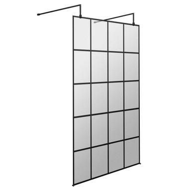 Hudson Reed Matt Black Framed Wetroom Shower Screen With Support Bars And Feet | | Glass/Aluminium | 1200Mm X 1950Mm