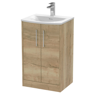 Hudson Reed Autumn Oak Juno Woodgrain 2 Door Vanity Unit And Curved Ceramic Basin | | Mdf | 500Mm