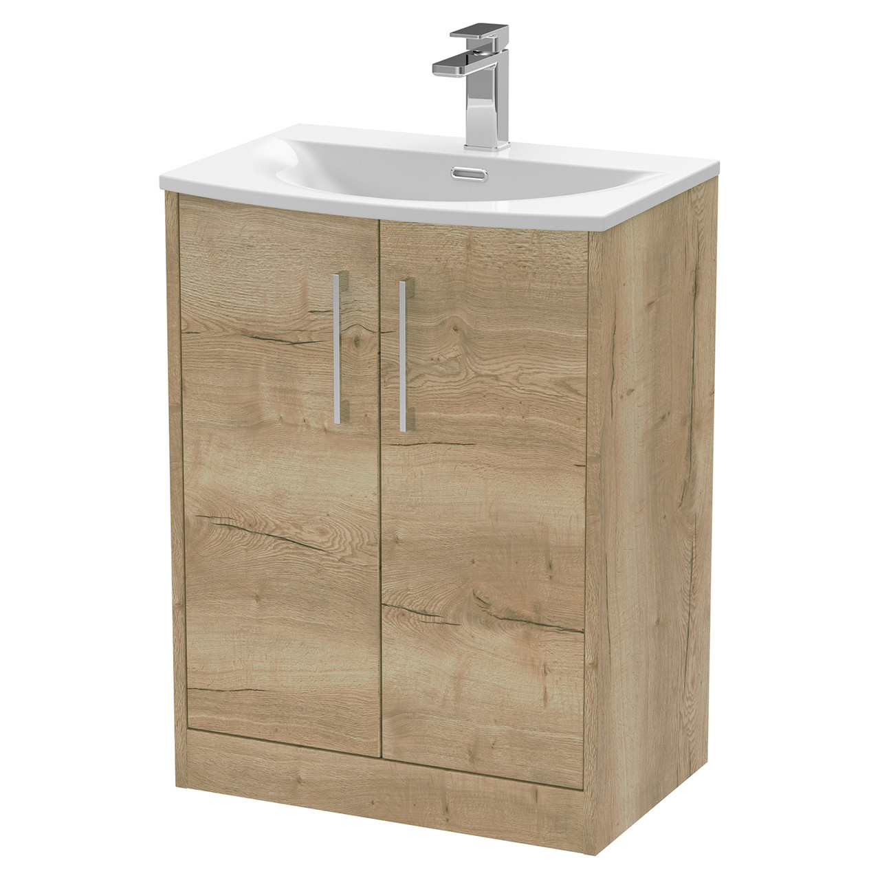 Hudson Reed Juno Woodgrain 2 Door Vanity Unit and Curved Ceramic Basin