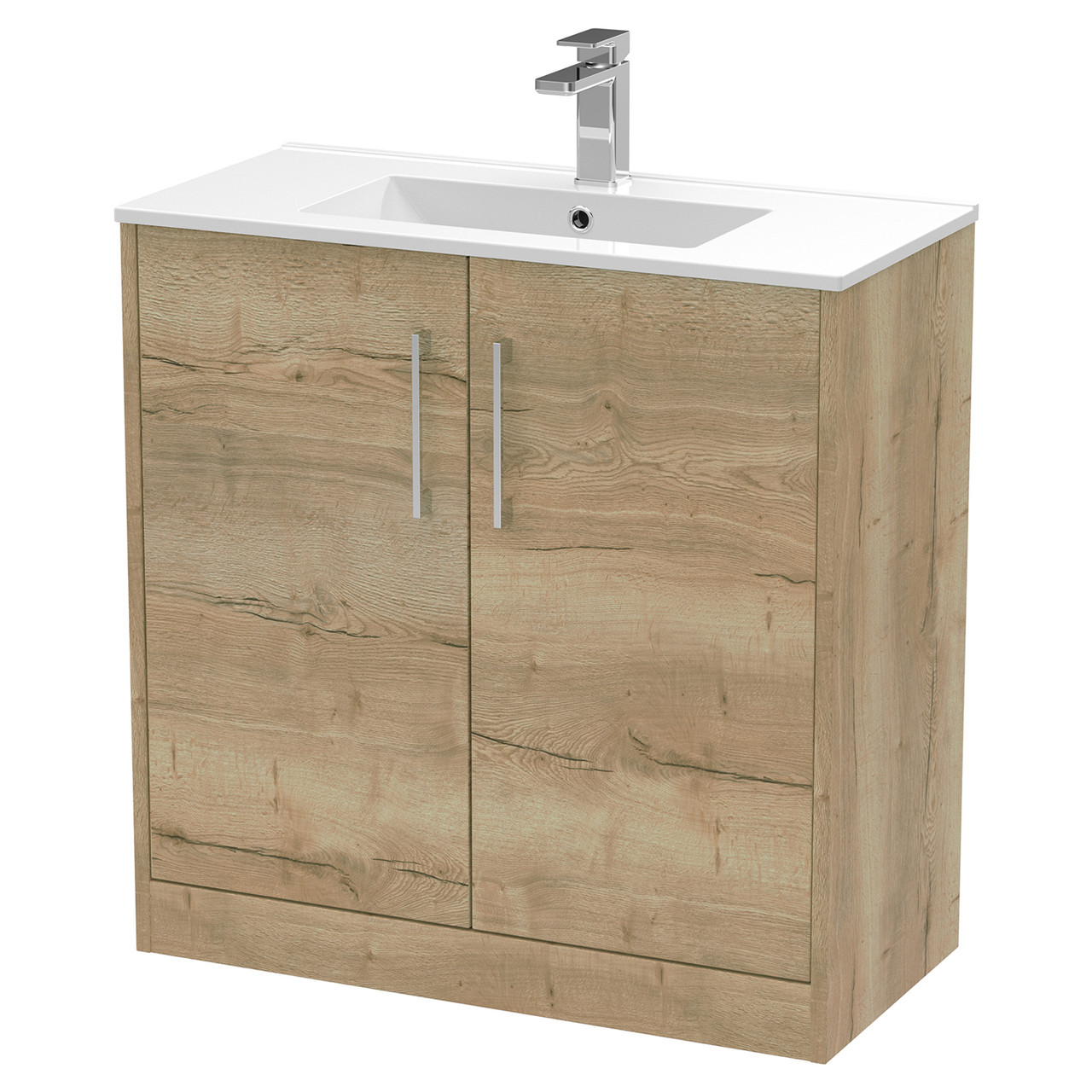 Hudson Reed Autumn Oak Juno Woodgrain Floor Standing 2 Door Vanity Unit And Minimalist Ceramic Basin | | Mdf | 800Mm