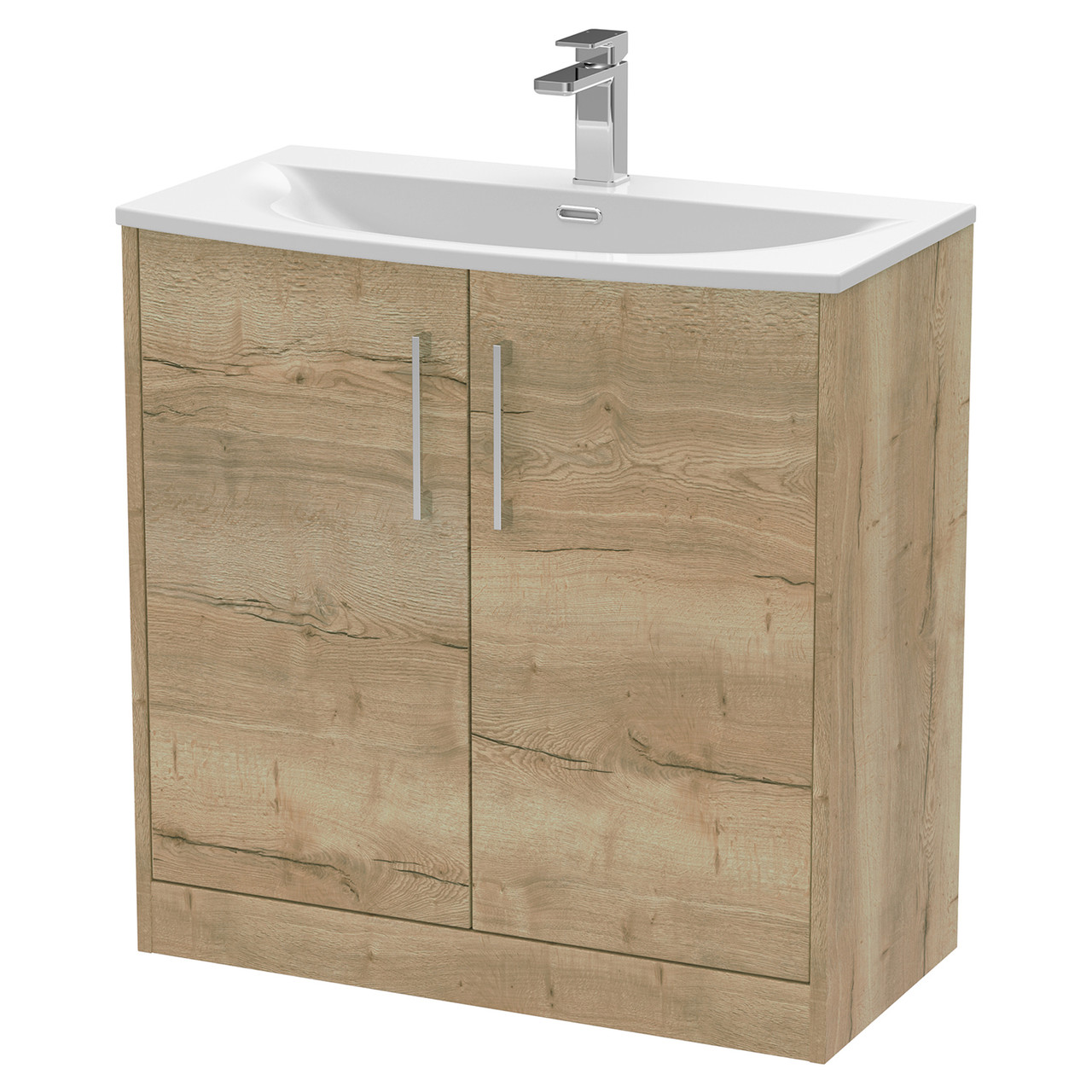 Hudson Reed Juno Woodgrain 2 Door Vanity Unit and Curved Ceramic Basin