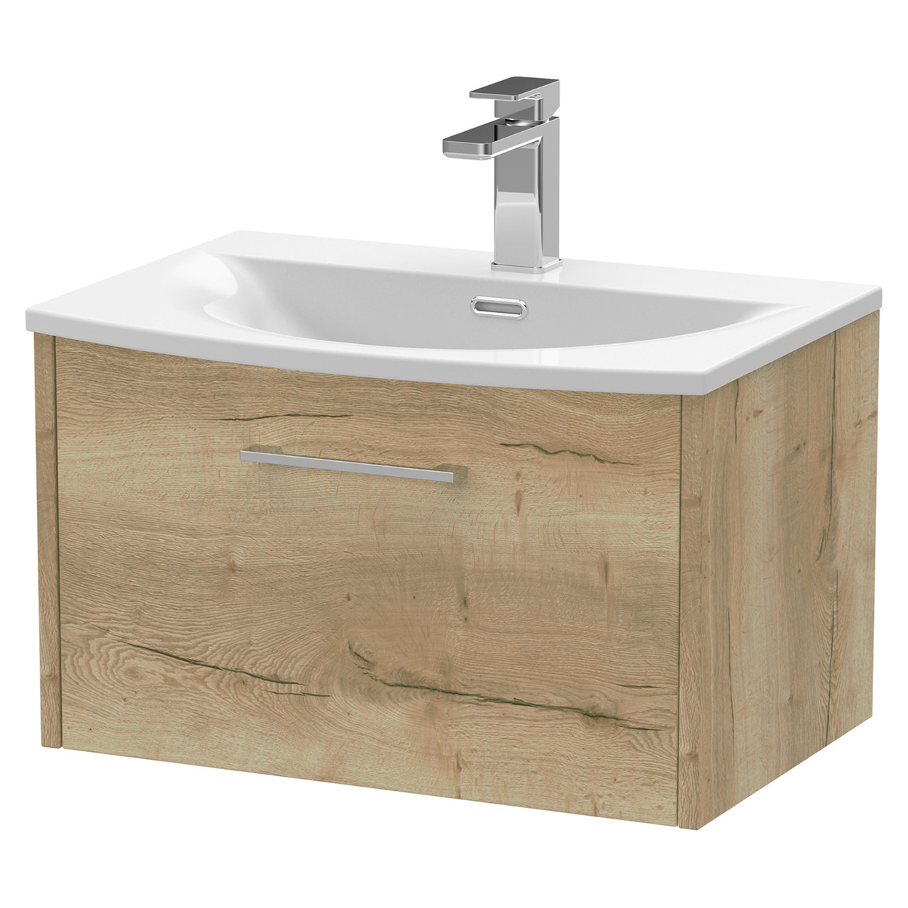 Hudson Reed Autumn Oak Juno Woodgrain Wall Hung Single Drawer Vanity Unit And Curved Ceramic Basin | | Mdf | 600Mm