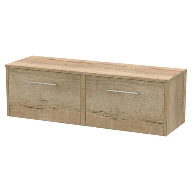 Hudson Reed Autumn Oak Juno Woodgrain Wall Hung 2 Drawer Vanity Unit With Worktop | | Mdf | 1200Mm