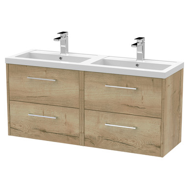 Hudson Reed Autumn Oak Juno Woodgrain Wall Hung Drawer Vanity Unit And Twin Polymarble Basins | | Mdf | 1200Mm Size 4
