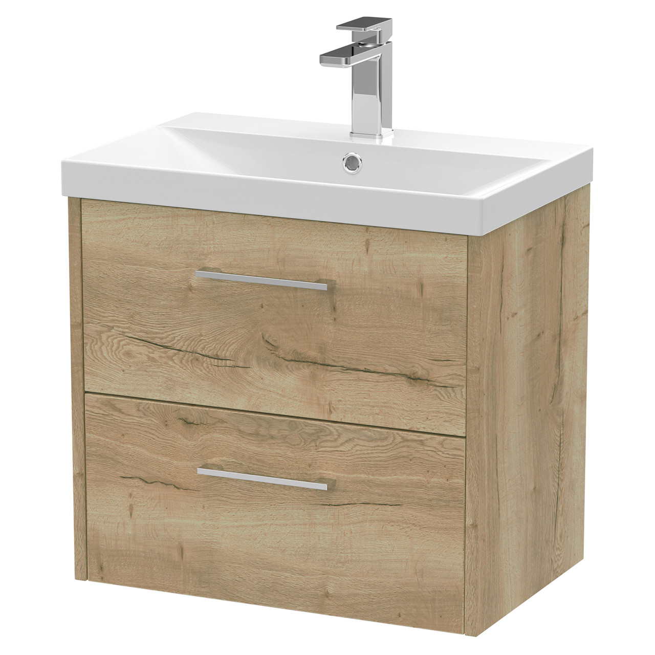 Hudson Reed Autumn Oak Juno Woodgrain Wall Hung 2 Drawer Vanity Unit And Thin Edge Ceramic Basin | | Mdf | 600Mm