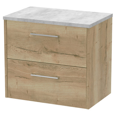 Hudson Reed Juno Woodgrain Wall Hung 2 Drawer Vanity Unit with Bellato Grey Worktop, alternate view 3