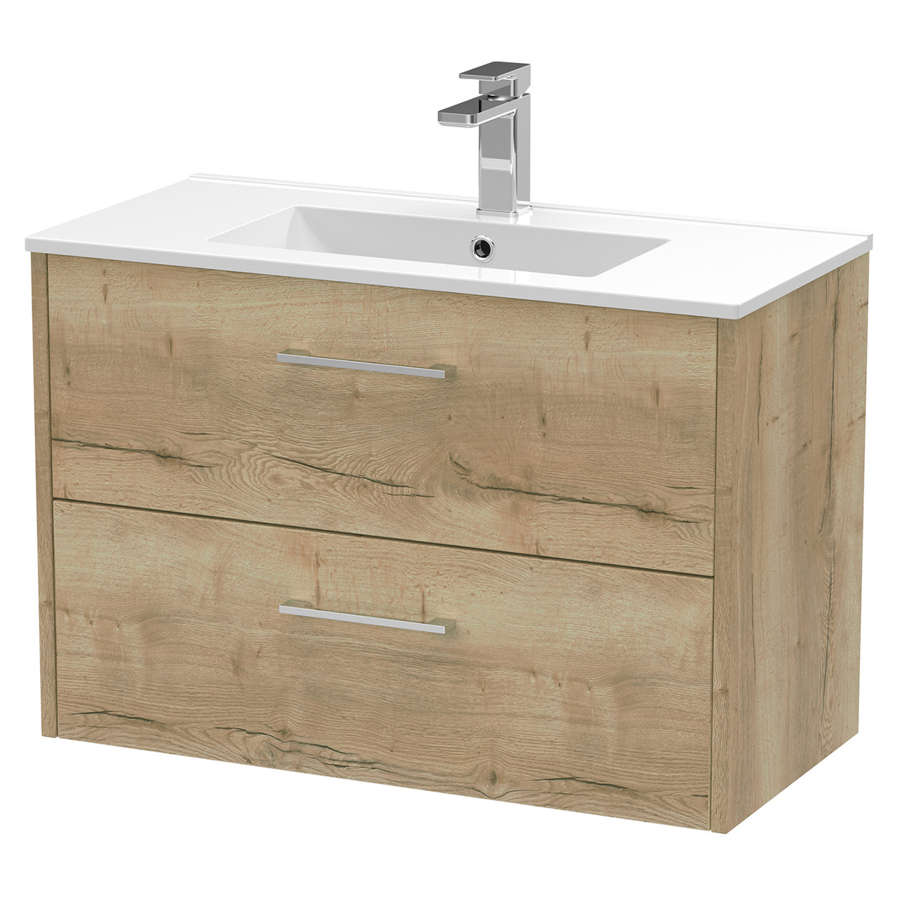 Hudson Reed Juno Woodgrain Wall Hung 2 Drawer Vanity Unit and Minimalist Ceramic Basin