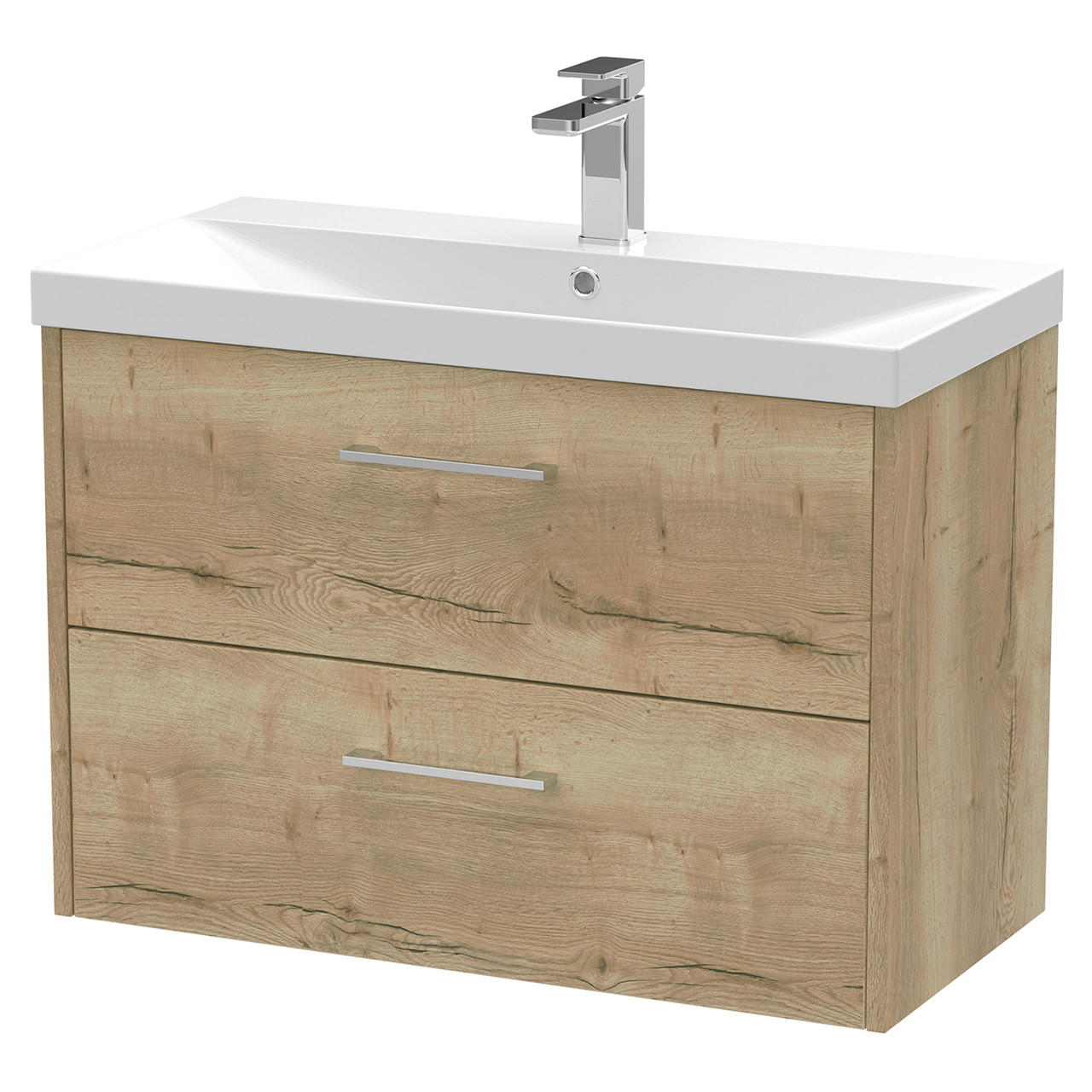 Hudson Reed Juno Woodgrain Wall Hung 2 Drawer Vanity Unit and Thin Edge Ceramic Basin