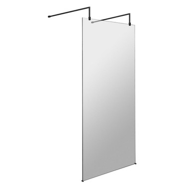 Hudson Reed Matt Black Wetroom Shower Screen With Support Bars And Feet | | Glass/Aluminium | 1100Mm X 1950Mm