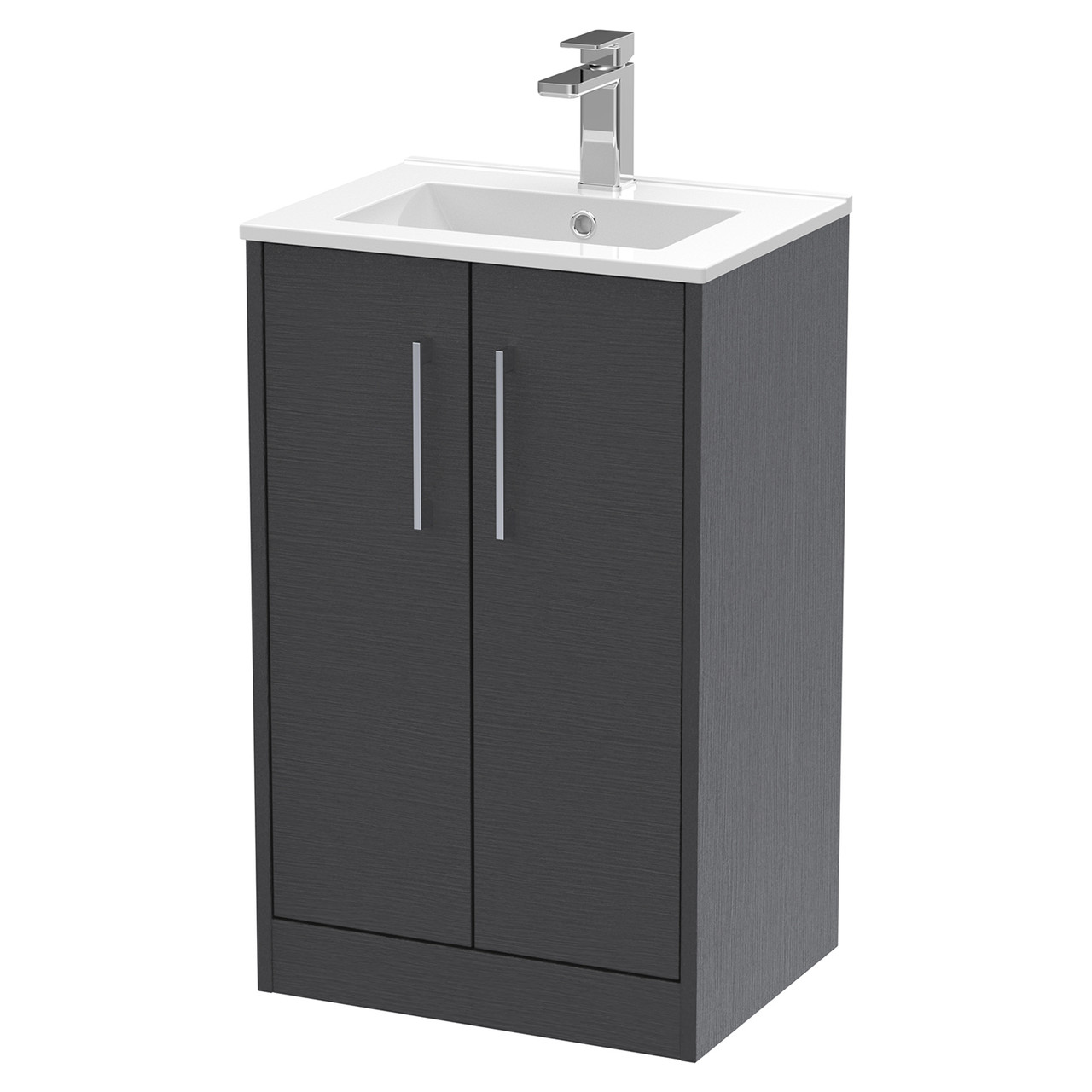 Hudson Reed Juno Woodgrain Floor Standing 2 Door Vanity Unit and Minimalist Ceramic Basin