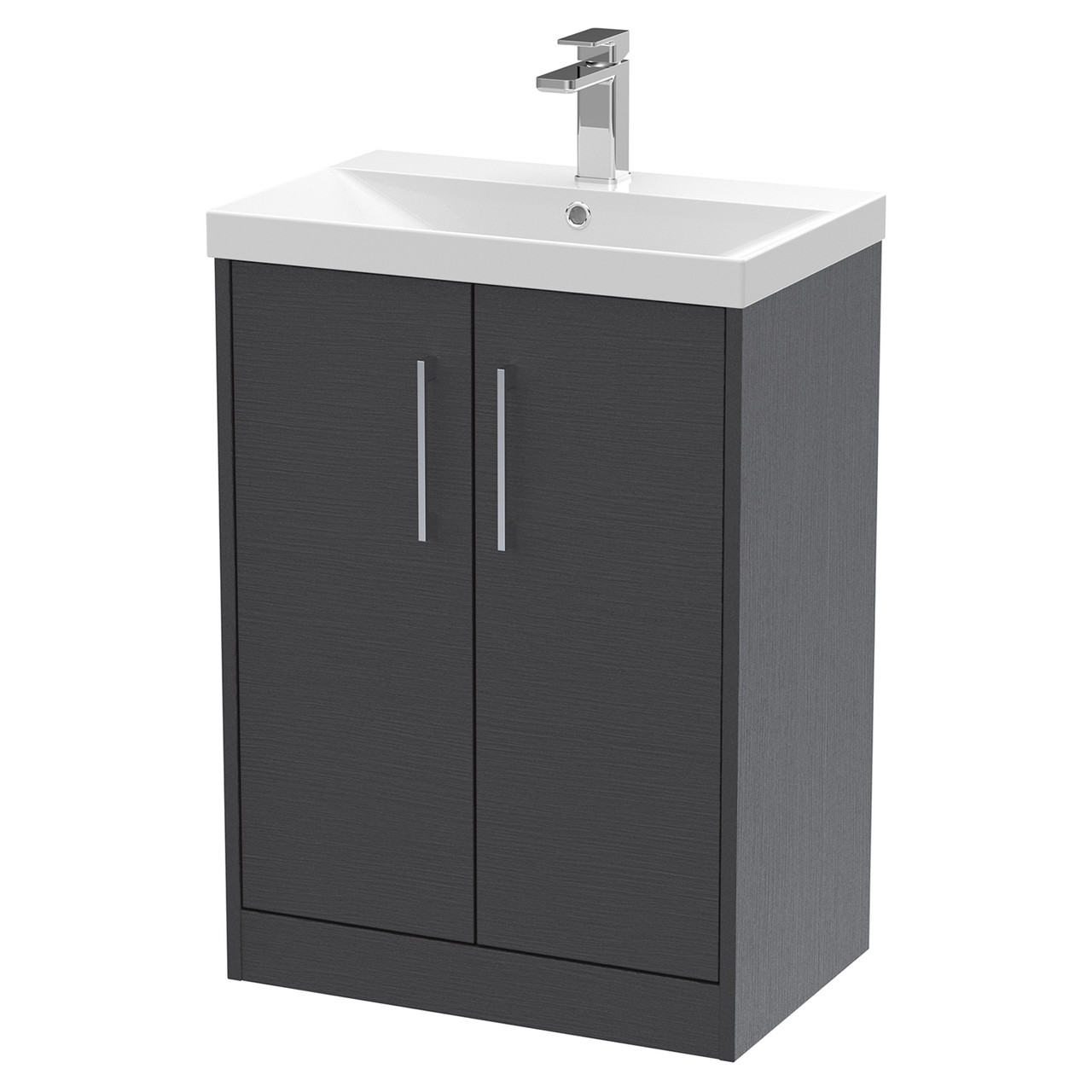 Hudson Reed Juno Woodgrain Floor Standing 2 Door Vanity Unit and Thin Edge Ceramic Basin