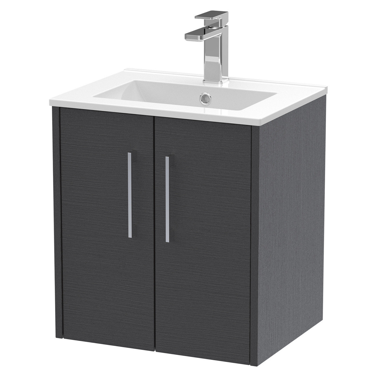 Hudson Reed Juno Woodgrain Wall Hung 2 Door Vanity Unit and Minimalist Ceramic Basin