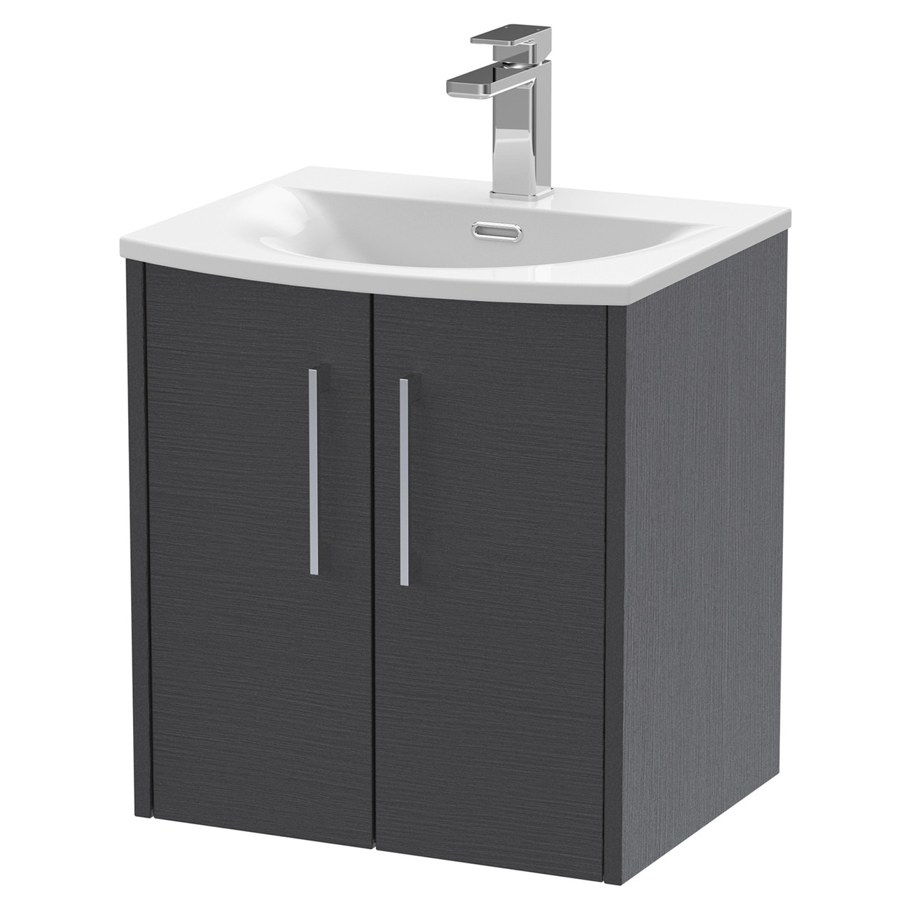 Hudson Reed Juno Woodgrain Wall Hung 2 Door Vanity Unit and Curved Ceramic Basin