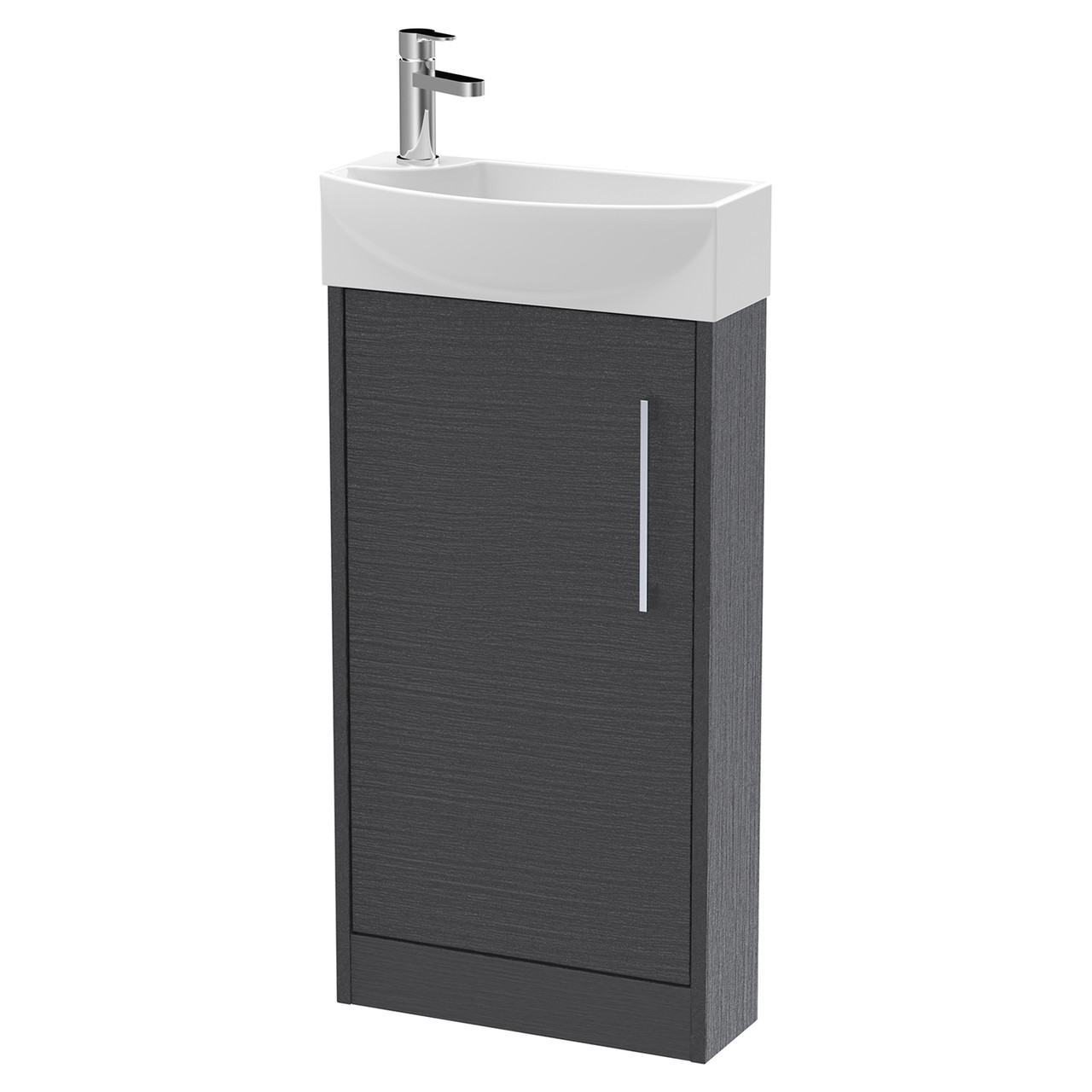 Hudson Reed Juno Compact Matt Single Door Vanity Unit and Right Hand Curved Ceramic Basin