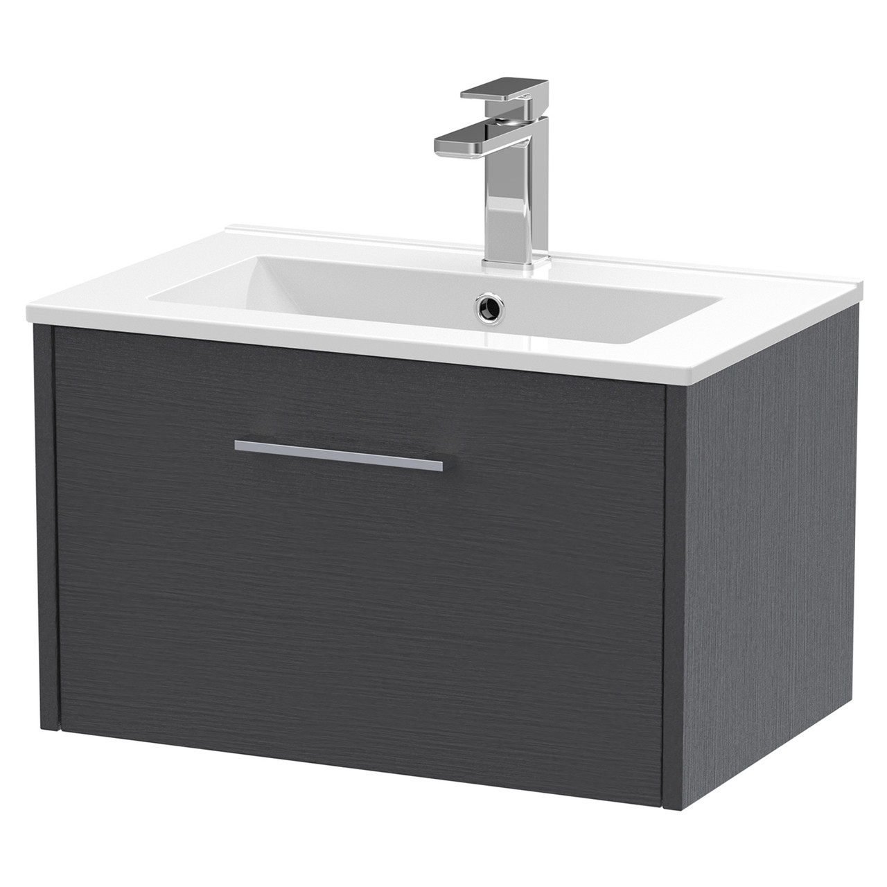 Hudson Reed Juno Woodgrain Wall Hung Single Drawer Vanity Unit and Minimalist Ceramic Basin