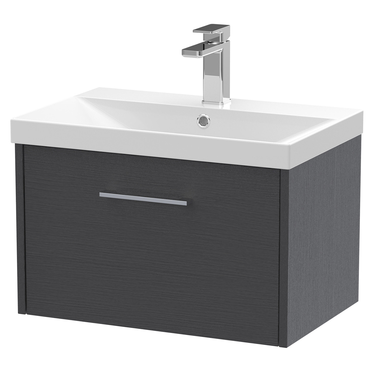 Hudson Reed Juno Woodgrain Wall Hung Single Drawer Vanity Unit and Thin Edge Ceramic Basin
