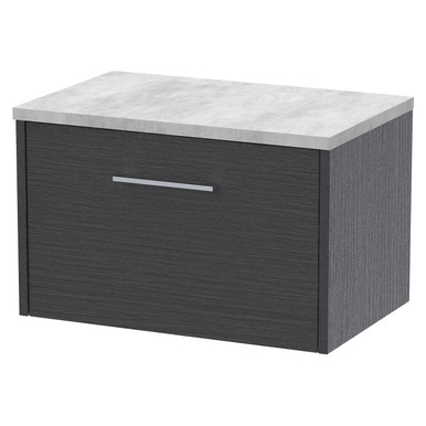 Hudson Reed Graphite Grey Juno Woodgrain Wall Hung Single Drawer Vanity Unit With Bellato Grey Worktop | | Mdf | 600Mm