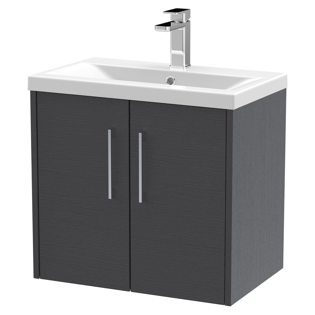 Hudson Reed Juno Woodgrain Wall Hung 2 Door Vanity Unit and Mid Edge Ceramic Basin