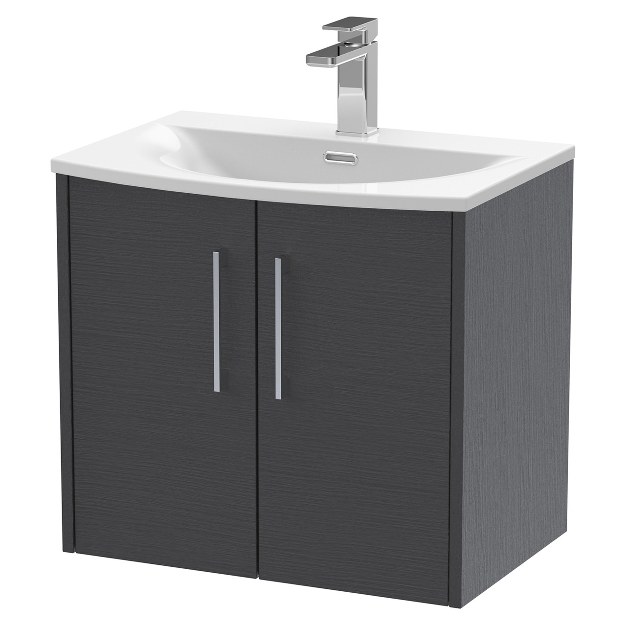 Hudson Reed Juno Woodgrain Wall Hung 2 Door Vanity Unit and Curved Ceramic Basin