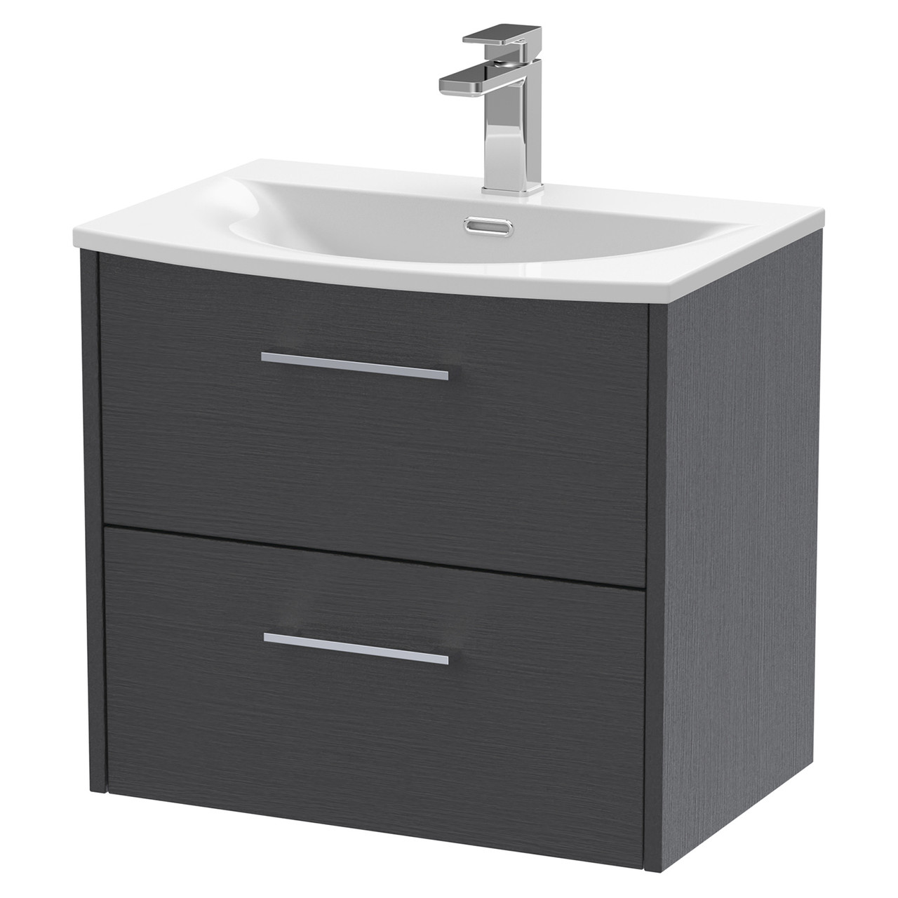 Hudson Reed Graphite Grey Juno Woodgrain Wall Hung 2 Drawer Vanity Unit And Curved Ceramic Basin | | Mdf | 600Mm
