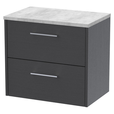 Hudson Reed Graphite Grey Juno Woodgrain Wall Hung 2 Drawer Vanity Unit With Bellato Grey Worktop | | Mdf | 600Mm