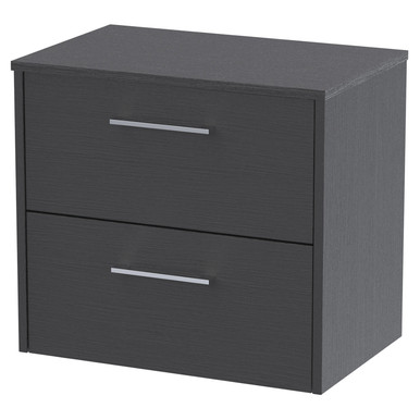 Hudson Reed Graphite Grey Juno Woodgrain Wall Hung 2 Drawer Vanity Unit With Worktop | | Mdf | 600Mm