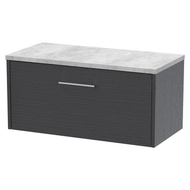 Hudson Reed Graphite Grey Juno Woodgrain Wall Hung Single Drawer Vanity Unit With Bellato Grey Worktop | | Mdf | 800Mm