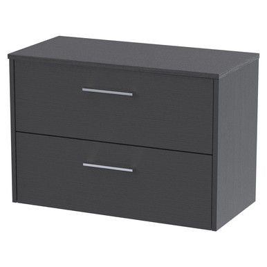 Hudson Reed Graphite Grey Juno Woodgrain Wall Hung 2 Drawer Vanity Unit With Worktop | | Mdf | 800Mm
