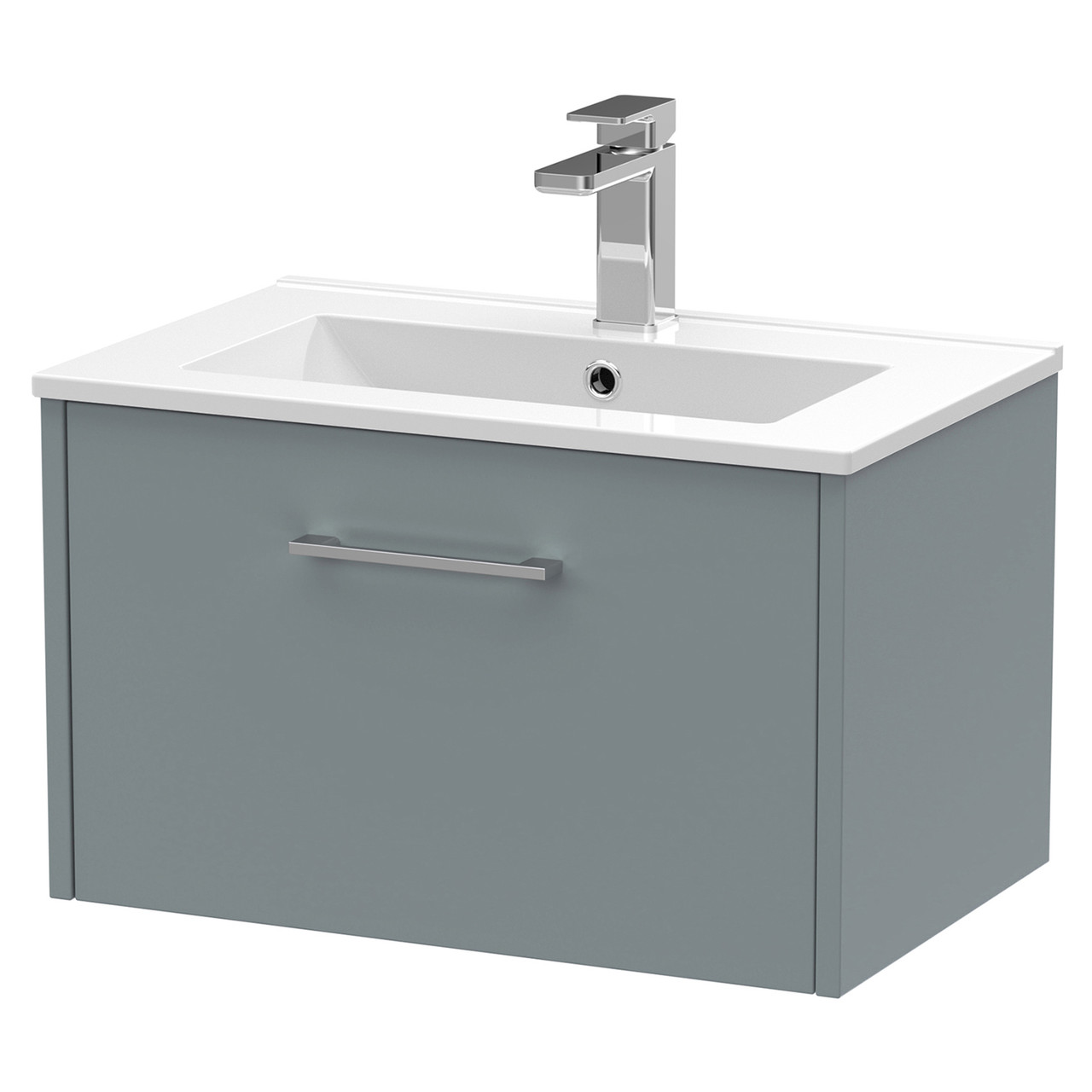 Hudson Reed Juno Matt Wall Hung Single Drawer Vanity Unit and Minimalist Ceramic Basin