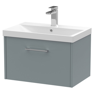 Hudson Reed Coastal Grey Juno Matt Wall Hung Single Drawer Vanity Unit And Thin Edge Ceramic Basin | | Mdf | 600Mm