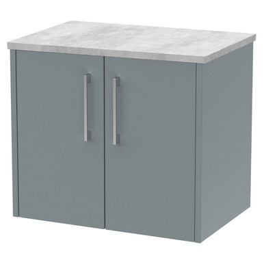 Hudson Reed Coastal Grey Juno Matt Wall Hung 2 Door Vanity Unit With Bellato Grey Worktop | | Mdf | 600Mm