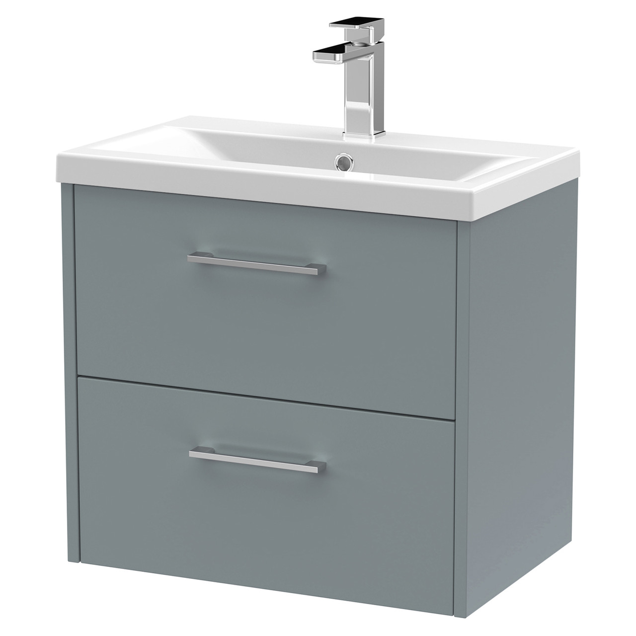 Hudson Reed Coastal Grey Juno Matt Wall Hung 2 Drawer Vanity Unit And Mid Edge Ceramic Basin | | Mdf | 600Mm