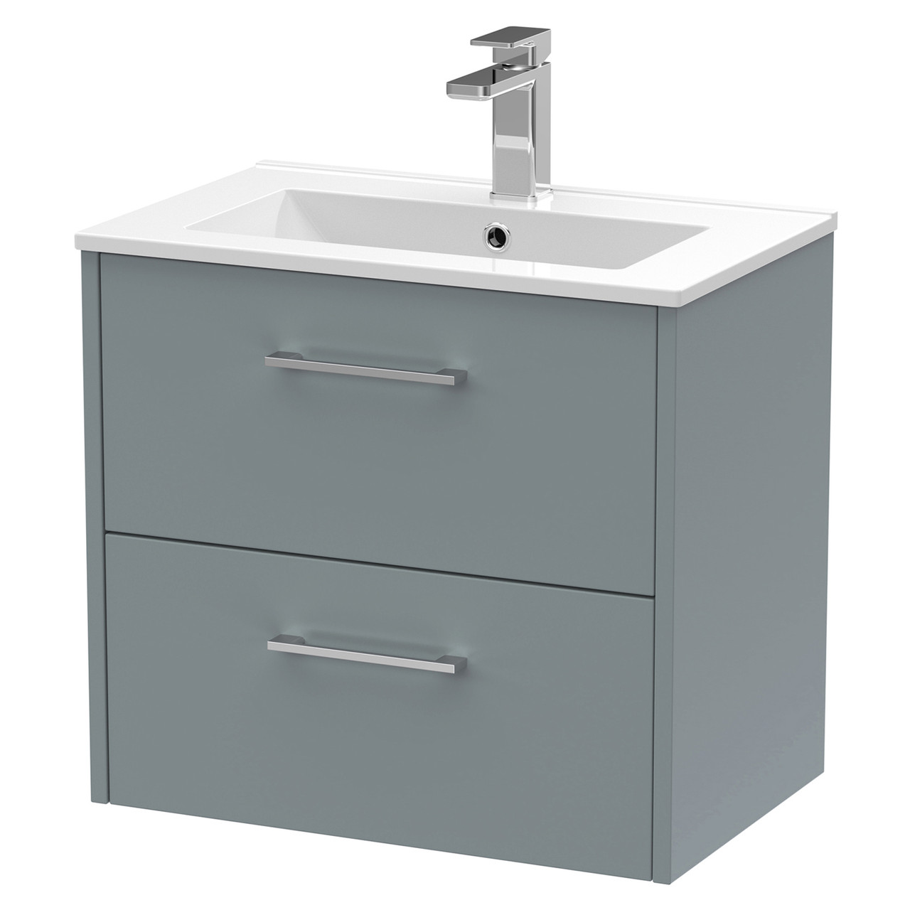 Hudson Reed Juno Matt Wall Hung 2 Drawer Vanity Unit and Minimalist Ceramic Basin