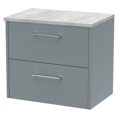 Hudson Reed Coastal Grey Juno Matt Wall Hung 2 Drawer Vanity Unit With Bellato Grey Worktop | | Mdf | 600Mm