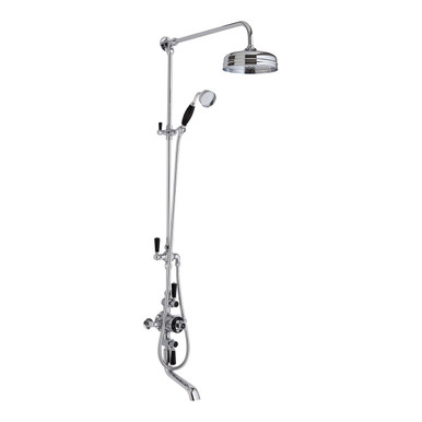 Old London Chrome Topaz White Lever Exposed Triple Thermostatic Shower Valve With Bath Spout And Rigid Riser Shower Kit With 2 Outlets | | Brass | 195Mm X 1440Mm X 667Mm