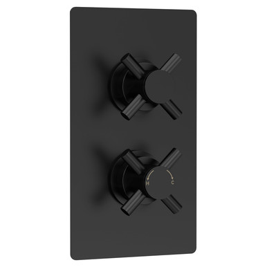 Hudson Reed Matt Black Tec Crosshead Twin Concealed Thermostatic Shower Valve And Diverter With 2 Outlets | | Brass | 120Mm X 215Mm X 138Mm