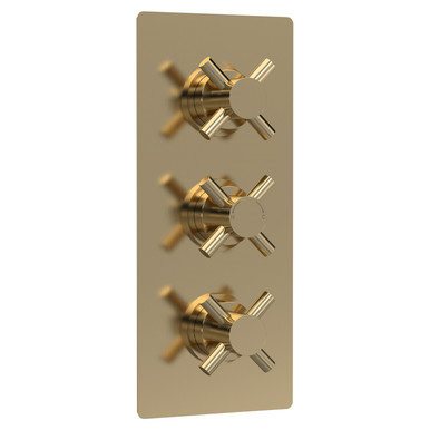 Hudson Reed Brushed Brass Tec Crosshead Triple Concealed Thermostatic Shower Valve And Diverter With 3 Outlets | | 120Mm X 280Mm X 136Mm