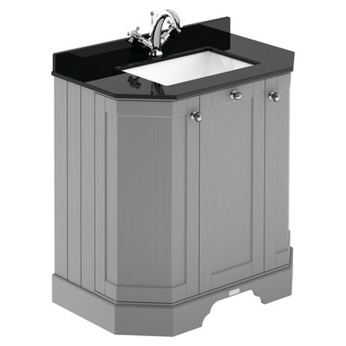 Old London Storm Grey Woodgrain Angled Door Vanity Unit With Black Marble Coutnertop And Square Ceramic Basin | | Mdf | 600Mm Size 2