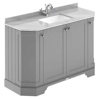 Old London Storm Grey Woodgrain Angled Door Vanity Unit With Grey Marble Coutnertop And Square Ceramic Basin | | Mdf | 1200Mm Size 4