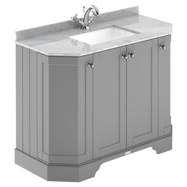 Old London Storm Grey Woodgrain Angled Door Vanity Unit With Grey Marble Coutnertop And Square Ceramic Basin | | Mdf | 1000Mm Size 4