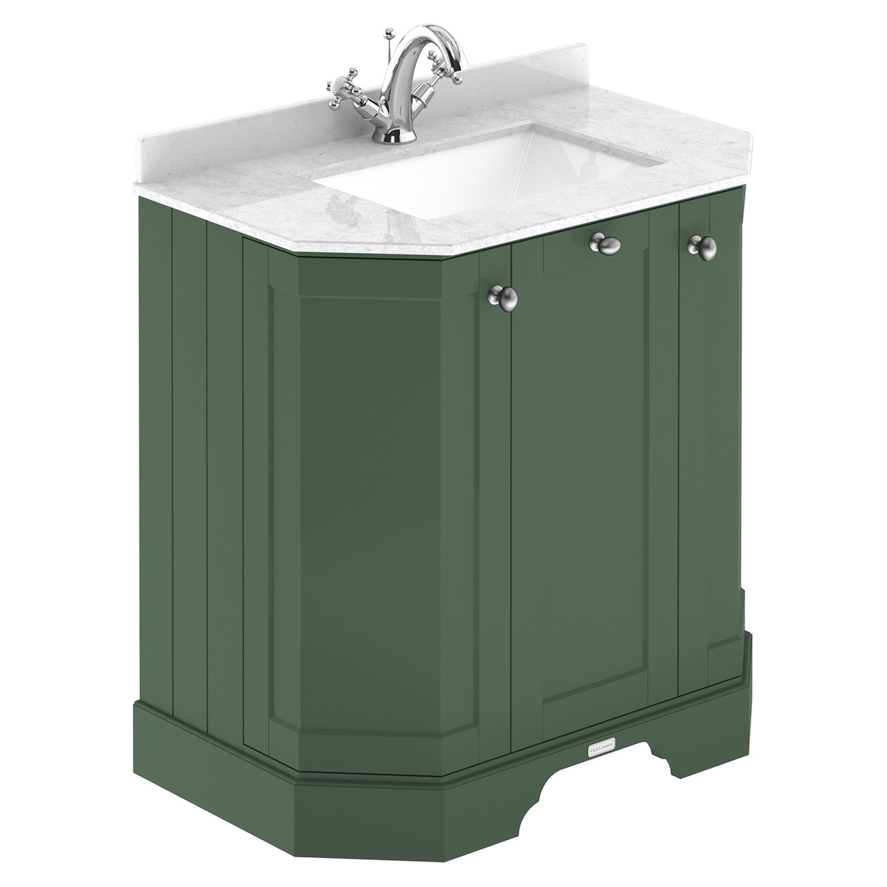 Old London Matt Angled 2 Door Vanity Unit with White Marble Countertop and Square Ceramic Basin
