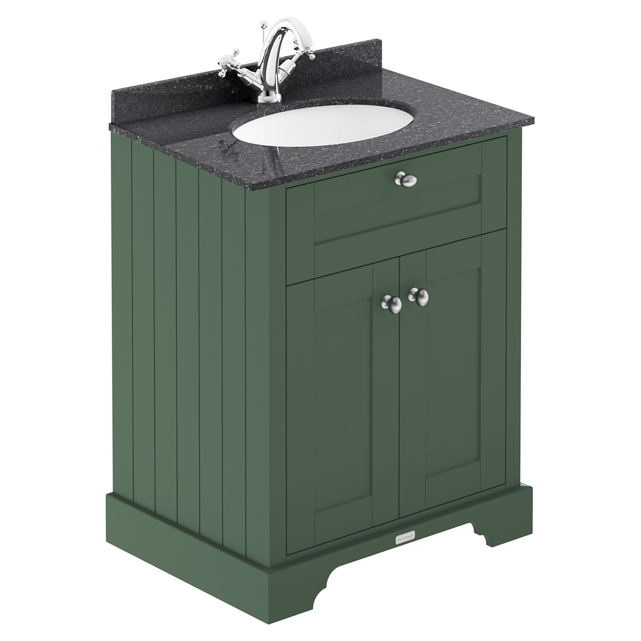 Old London Hunter Green Matt 2 Door Vanity Unit With Black Marble Countertop And Round Ceramic Basin | | Mdf | 600Mm