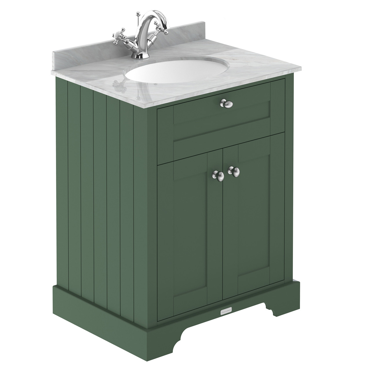 Old London Matt 2 Door Vanity Unit with Grey Marble Countertop and Round Ceramic Basin