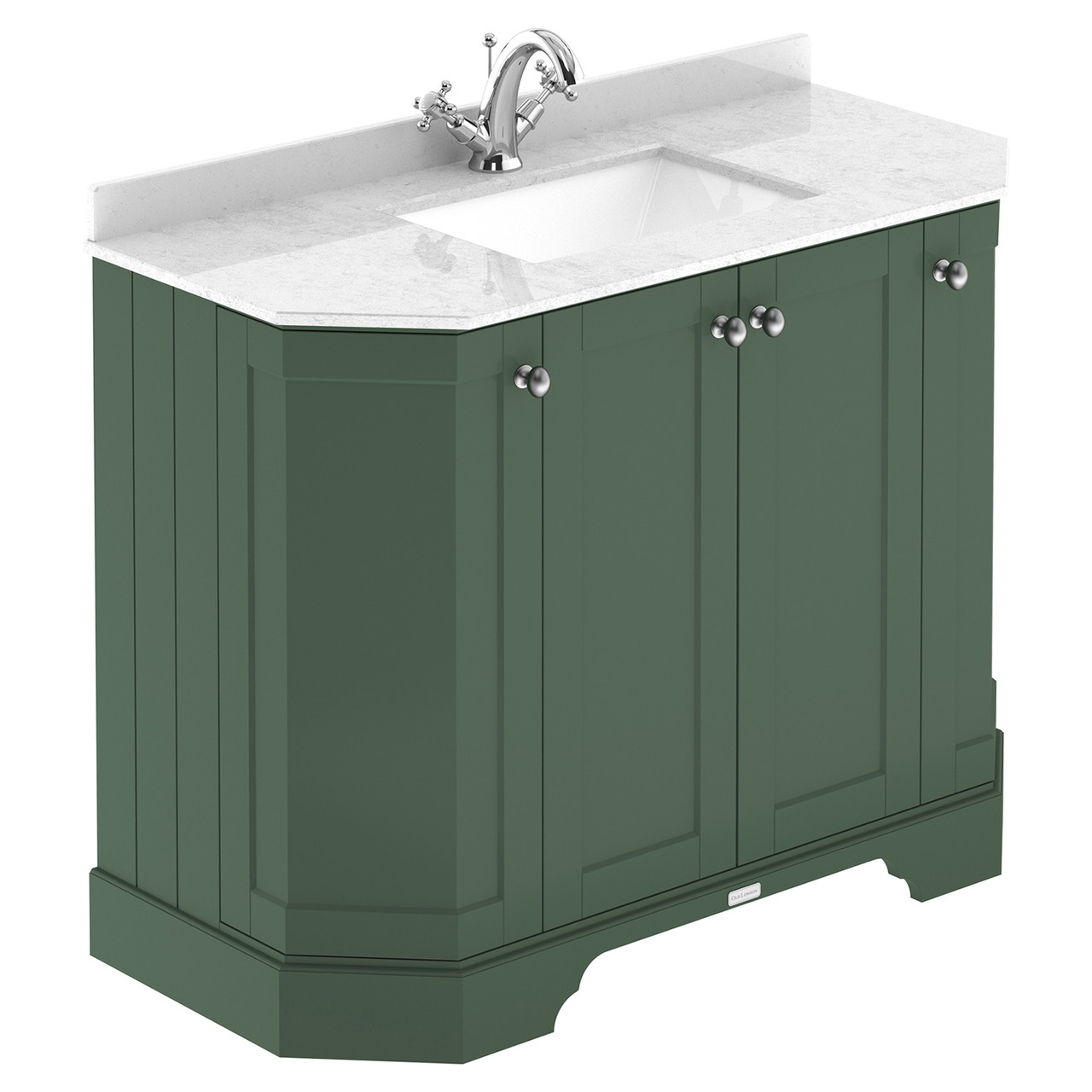 Old London Matt Angled 4 Door Vanity Unit with White Marble Countertop and Square Ceramic Basin
