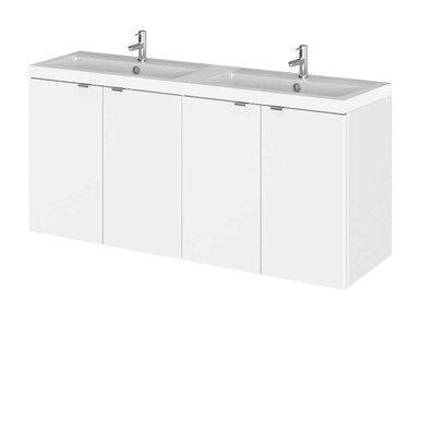 Hudson Reed Gloss White Fusion Wall Hung Door Combination Vanity Unit With Double Basins | | Mdf | 1200Mm Size 4