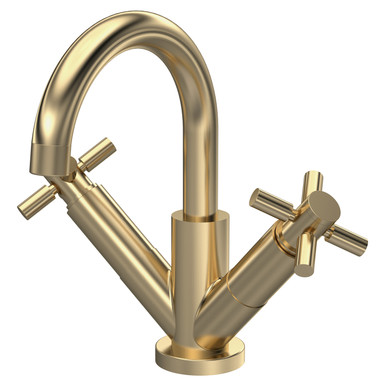 Hudson Reed Brushed Brass Tec Crosshead Mono Basin Mixer Tap And Waste | | 230Mm X 217Mm X 175Mm