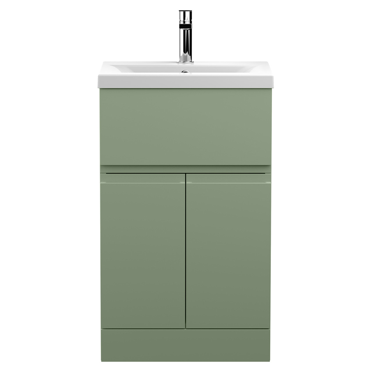 Hudson Reed Satin Green Urban Floor Standing Single Drawer 2 Door Vanity Unit And Mid Edge Ceramic Basin | | Mdf | 500Mm