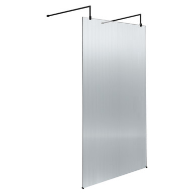 Hudson Reed Matt Black Fluted Wetroom Shower Screen With Support Bars And Feet | | Glass/Aluminium | 1000Mm X 1950Mm