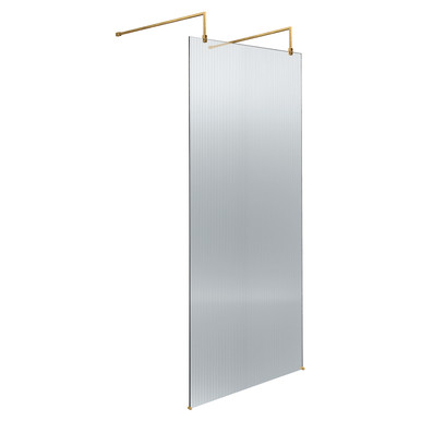 Hudson Reed Brushed Brass Fluted Wetroom Shower Screen With Support Bars And Feet | | Glass/Aluminium | 800Mm X 1950Mm